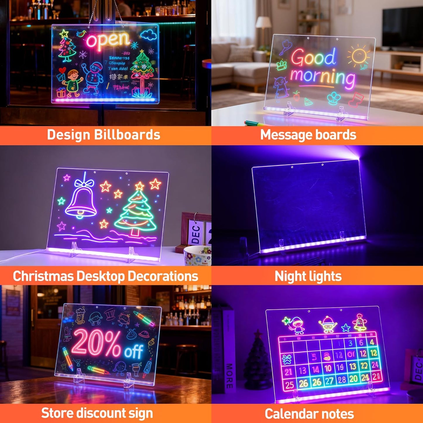 Led Light Up Drawing Board with 7 Colors,30x20cm''Led Note