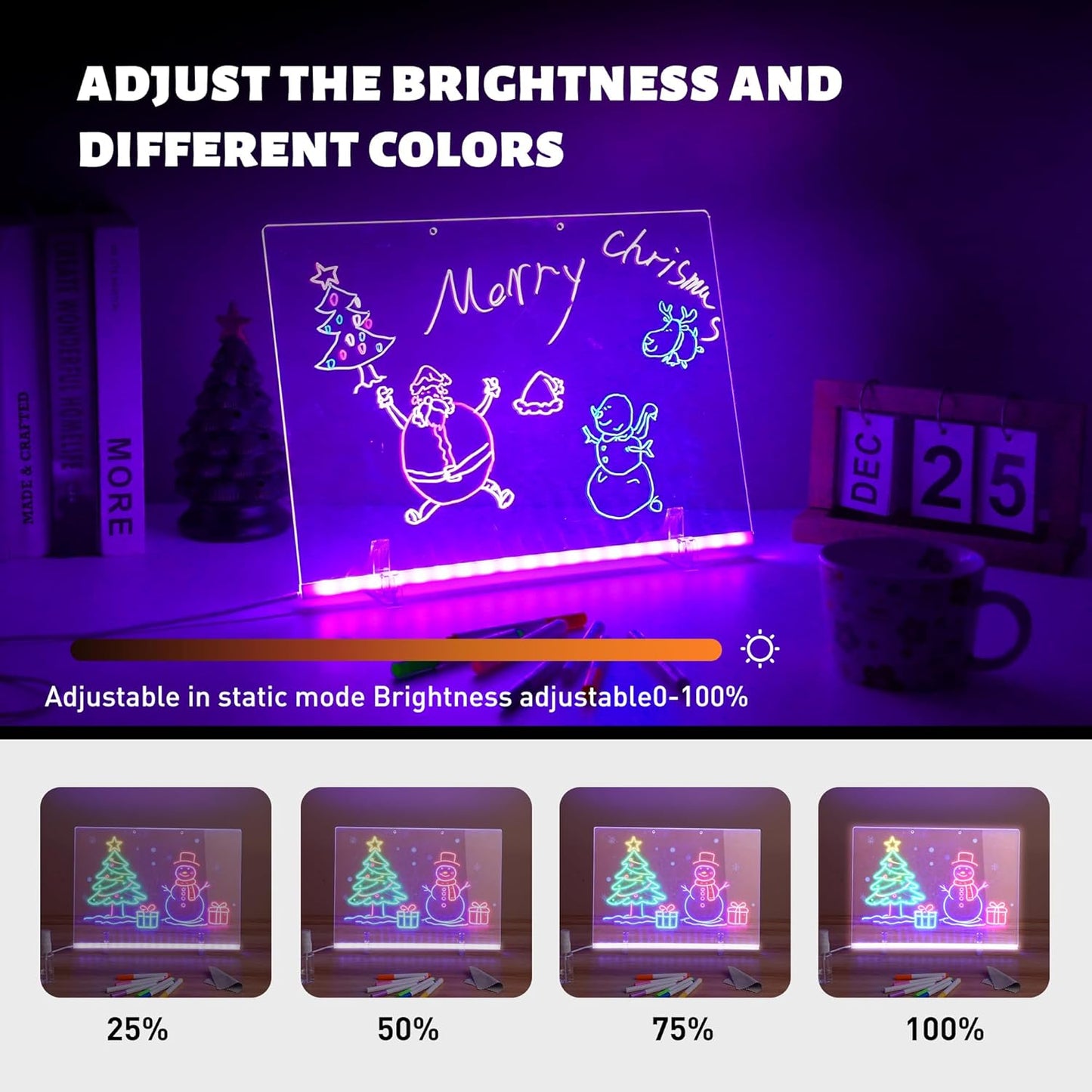 Led Light Up Drawing Board with 7 Colors,30x20cm''Led Note