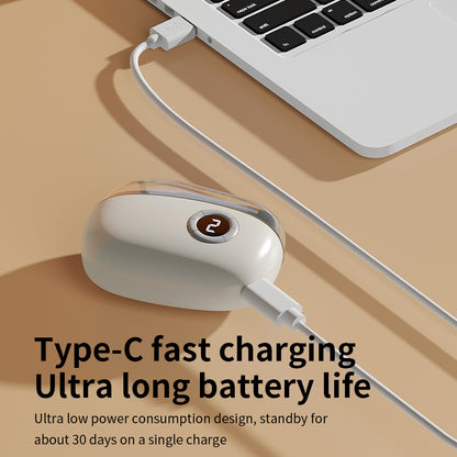 White electronic device with Type-C cable connected to a laptop on a beige surface - Lebanon