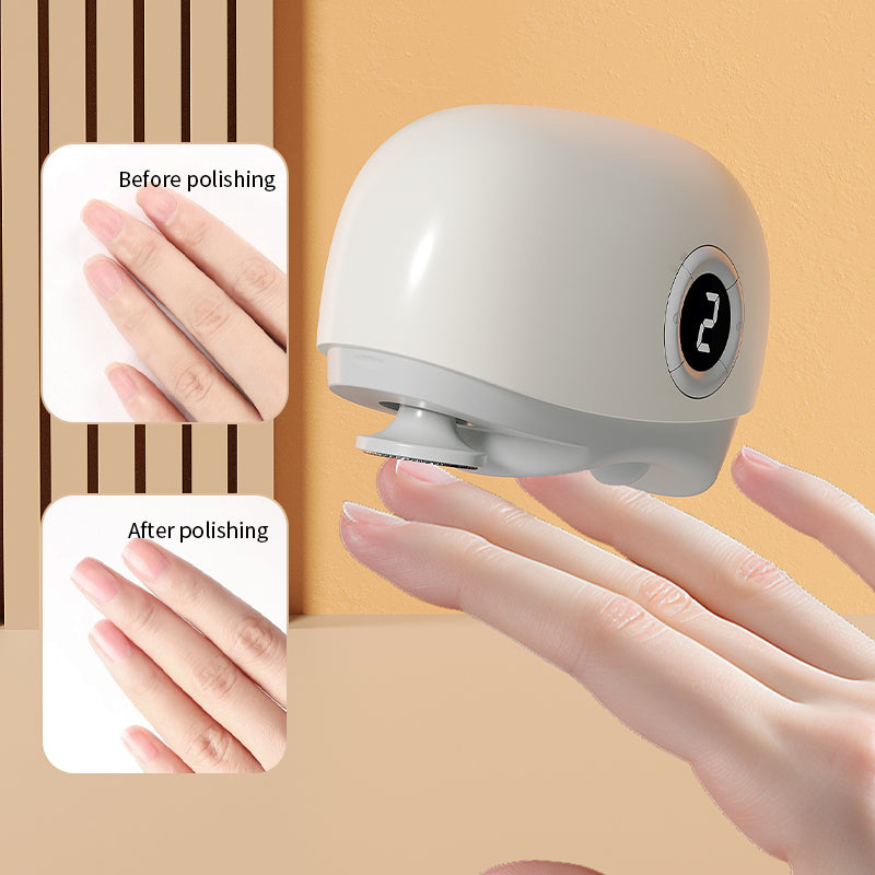 Portable nail polisher showing before and after use on nails with a neutral background. - Lebanon